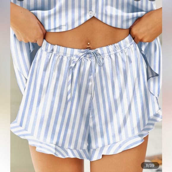 Striped Blue and White Satin Pajama Set - Picture 3 of 5